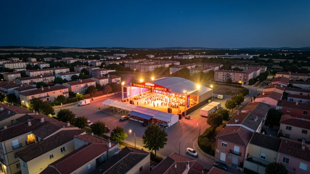 Aerial view of the Torrejón de Ardoz Ferial venue during the popular festivals.