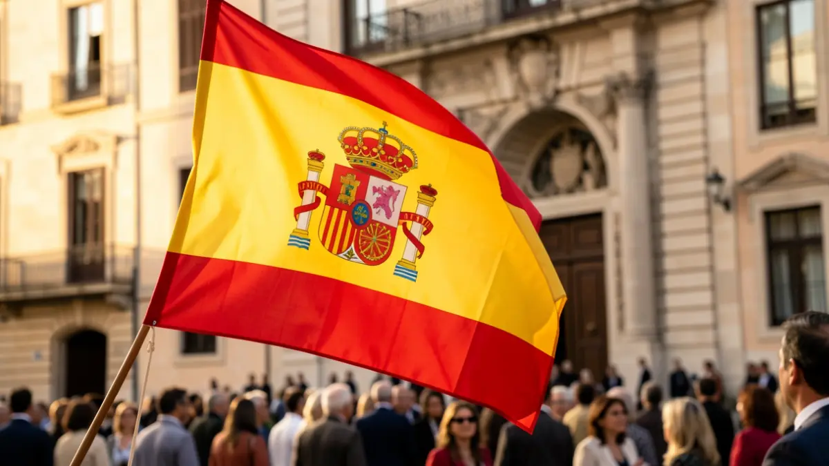 Bandera de España ondeando frente al Ayuntamiento de Torrejón de Ardoz.