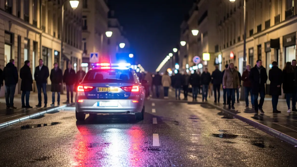 Imagen genérica de luces de emergencia policiales en un entorno urbano nocturno.
