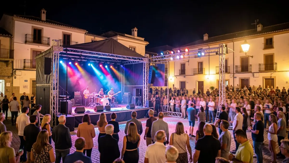 Imagen genérica de un concierto al aire libre en una plaza española por la noche.
