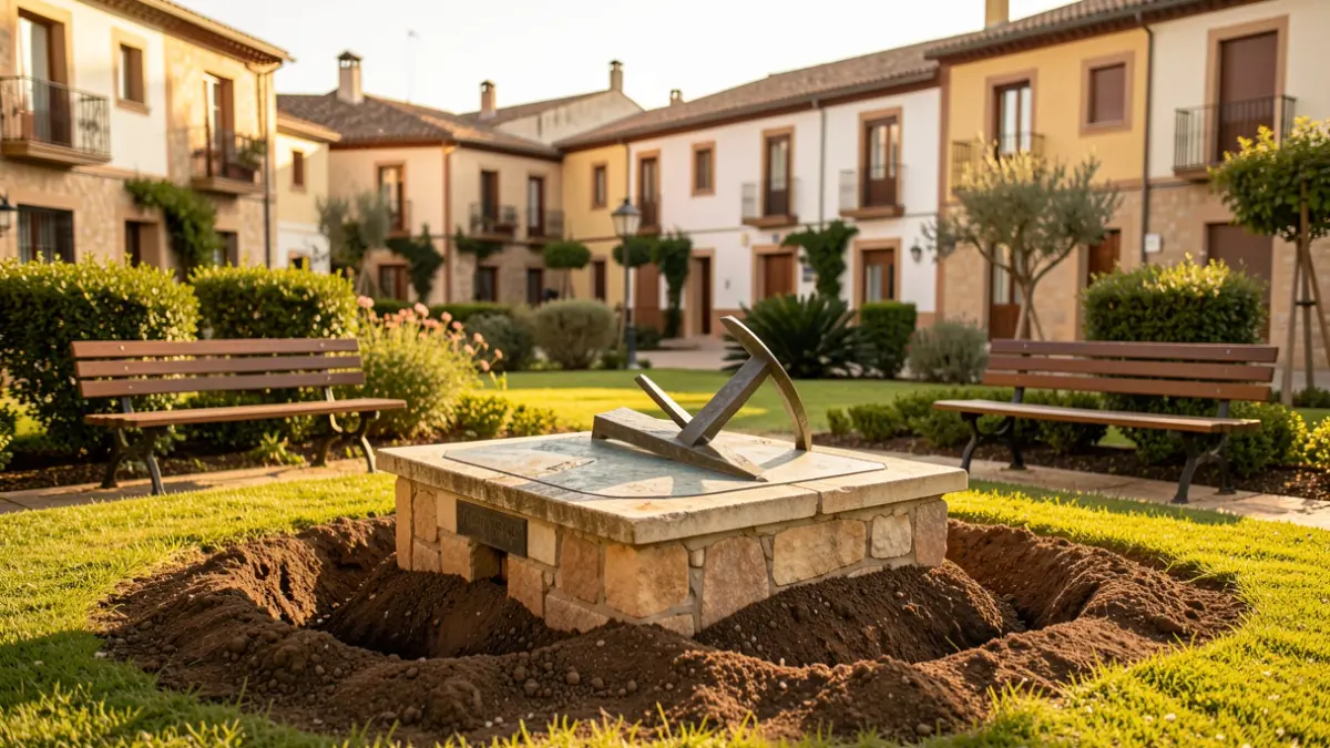 Cápsula del tiempo en un jardín de Torrejón de la Calzada.