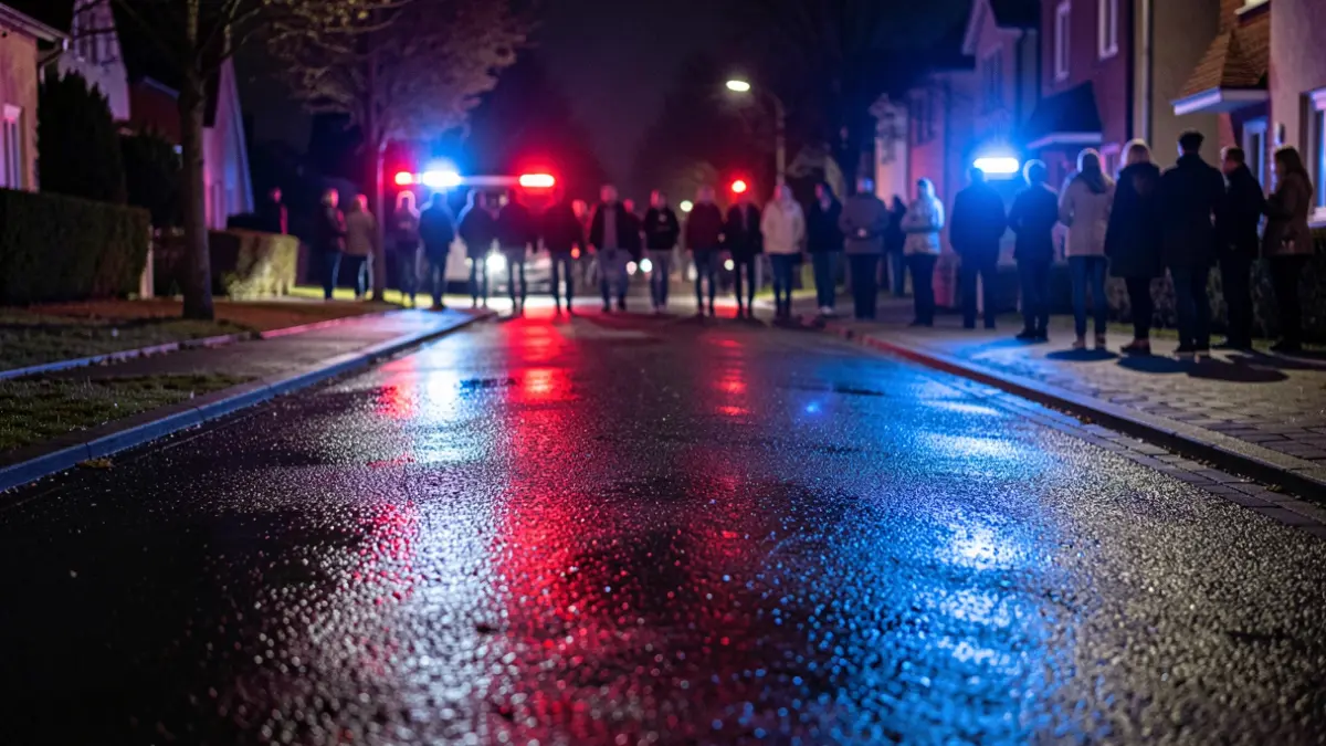 Generic image of police emergency lights reflecting on wet asphalt at night.