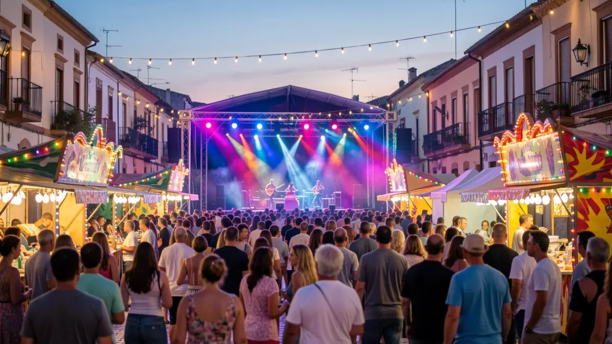 Imagen genérica de un recinto ferial iluminado por la noche durante unas fiestas.