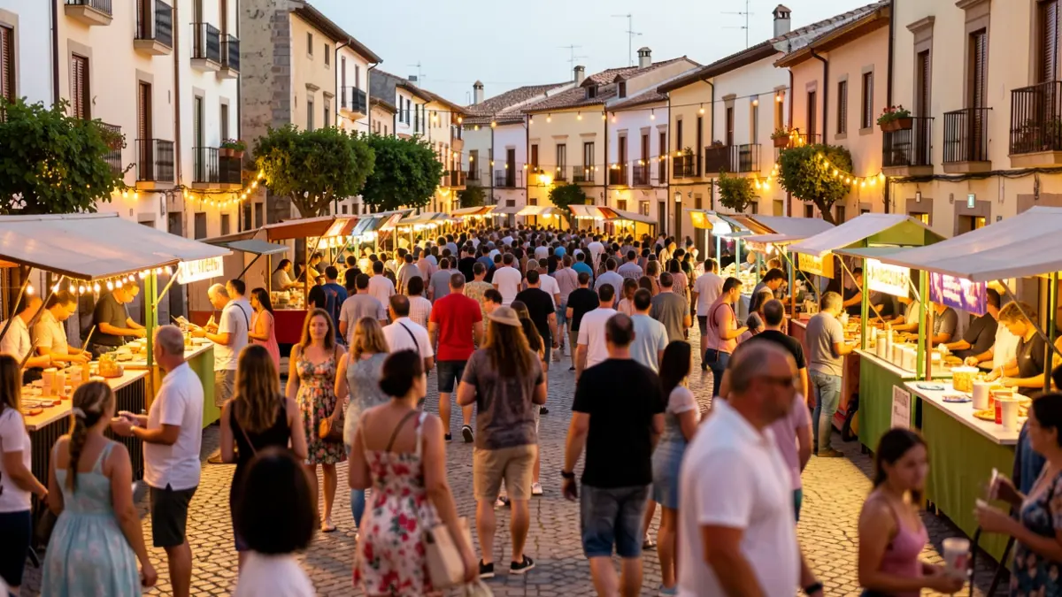 Imagen genérica de una plaza de Tres Cantos con ambiente festivo y gente disfrutando de las prefiestas.