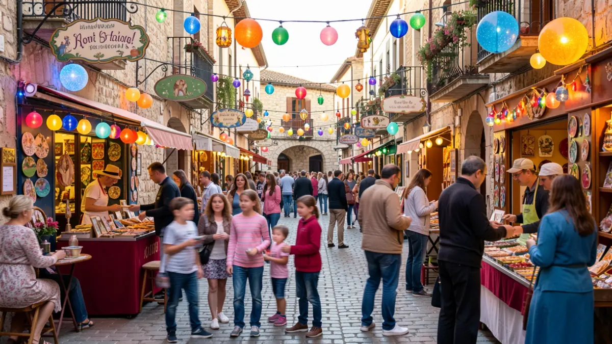Generic image of a town square decorated with magical motifs and a family-friendly atmosphere.