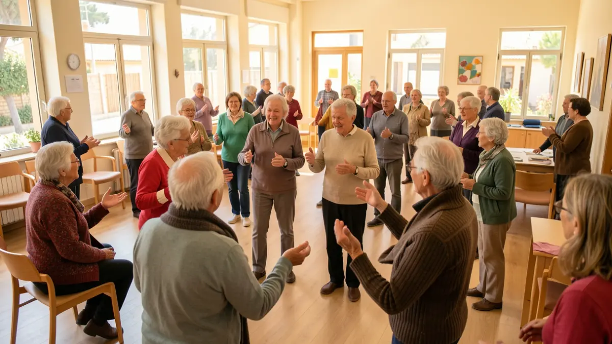 Generic image of elderly people participating in a group activity in a community center.