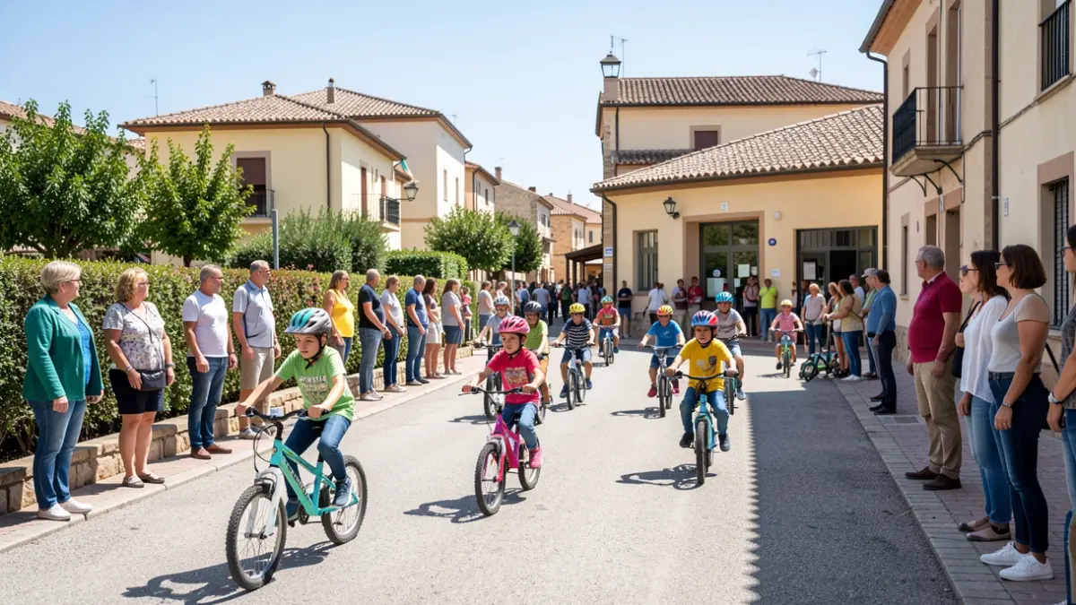 Generic image of children going to school by bicycle and scooter in Tres Cantos.
