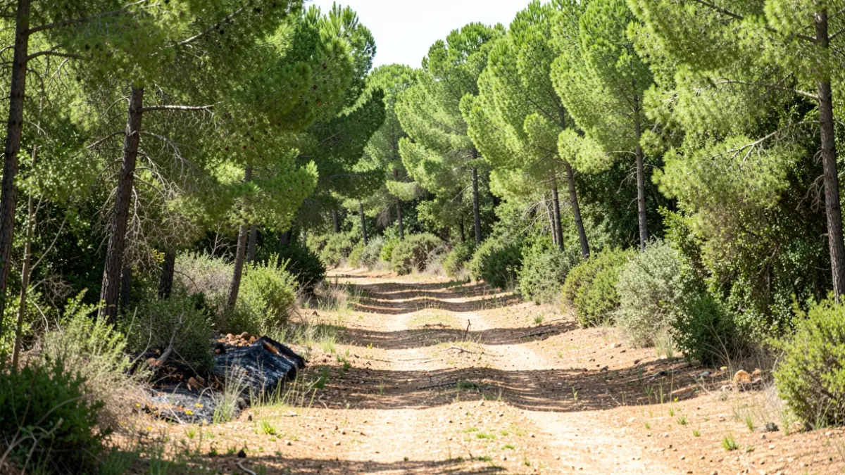 Image of a firebreak in a forest in the Comunidad de Madrid.