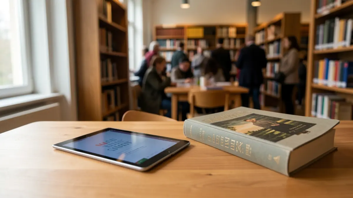 Generic image of digital devices and books in a study environment.