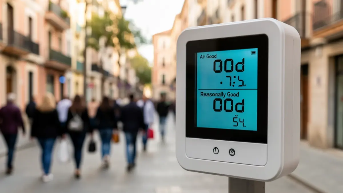 Generic image of an air quality monitor showing optimal levels.