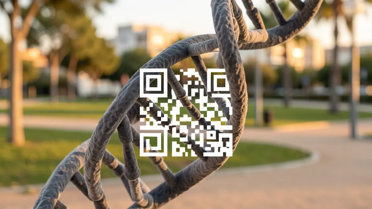 Imagen genérica de un código ADN canino y un código QR.