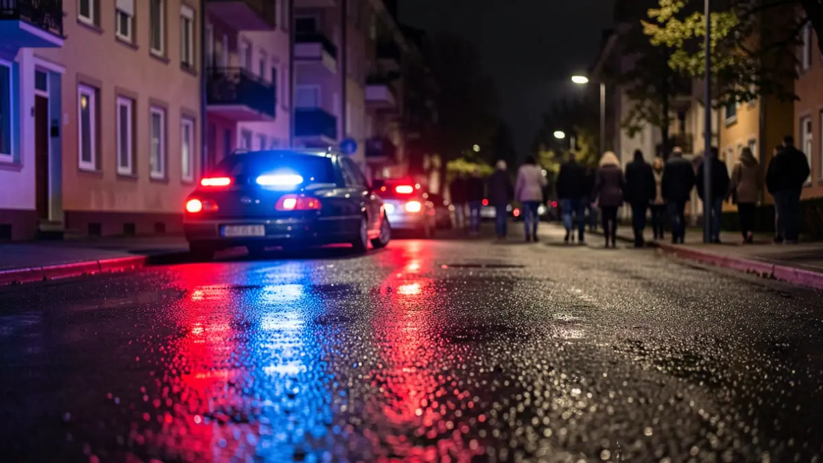 Imagen genérica de luces de emergencia reflejadas en el asfalto durante la noche.