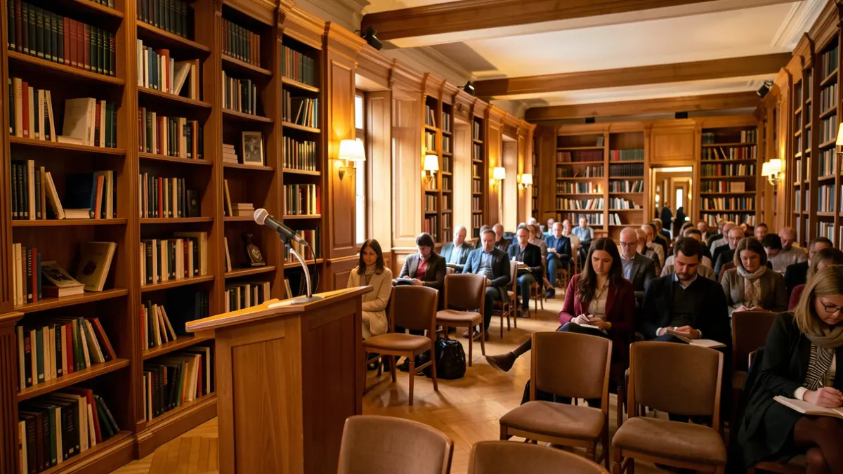 Image of a cultural event hall prepared for a presentation.
