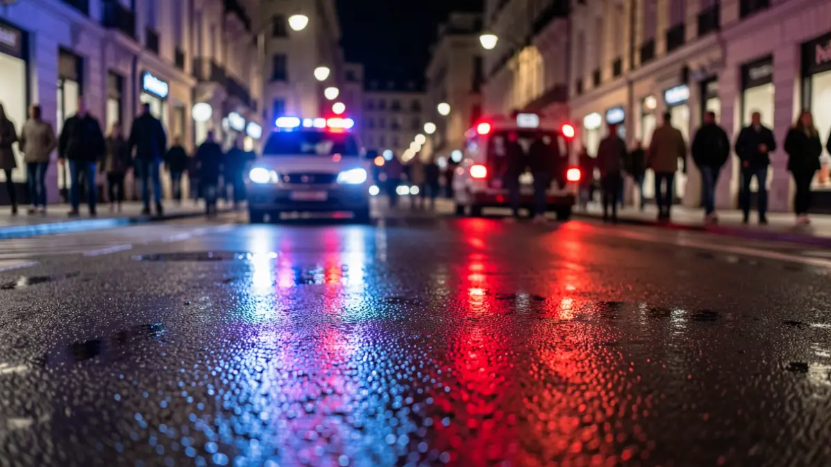 Generic image of emergency lights reflected on asphalt.