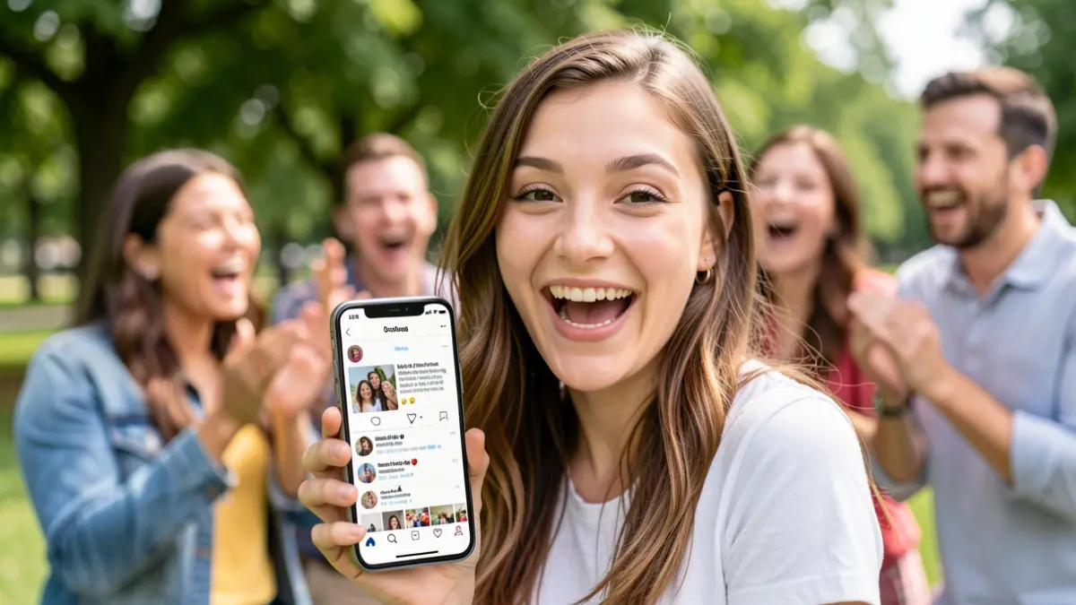 Generic image of a young woman celebrating good news with her mobile phone.