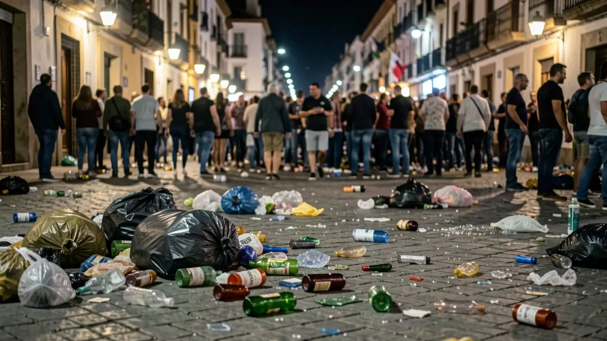 Imagen genérica de una calle sucia y desordenada durante una fiesta nocturna.