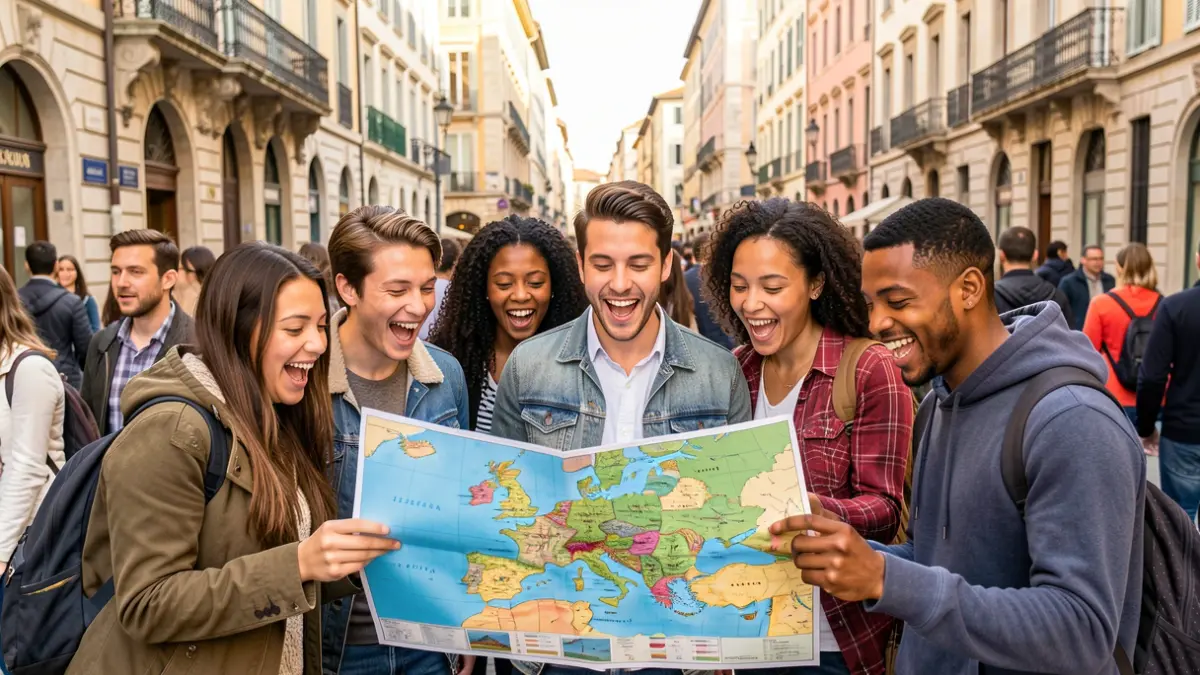 Young people planning a trip through Spain and Europe with discounts.