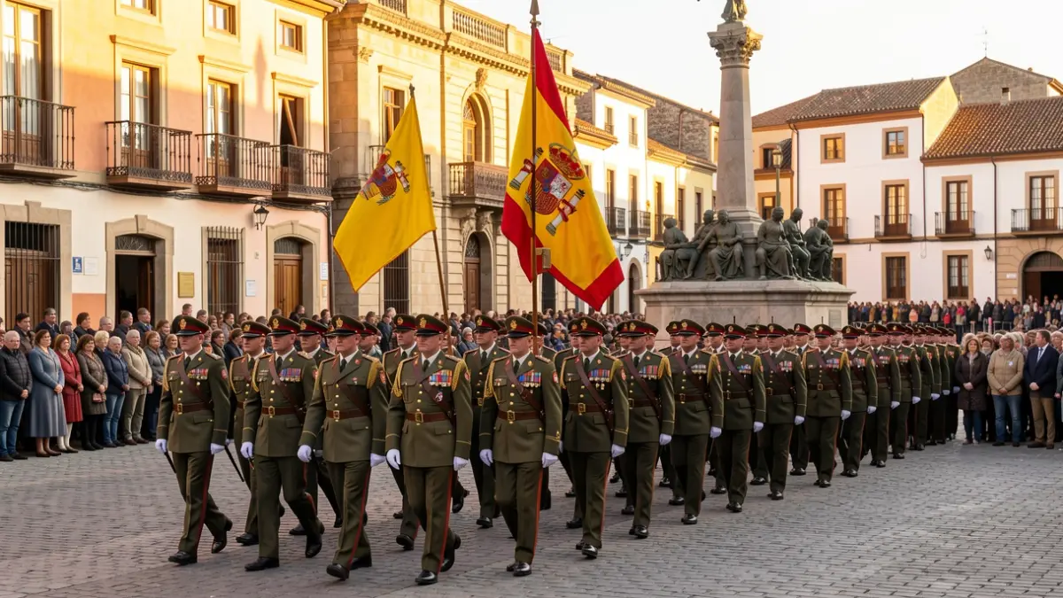 Desfile de veteranos del Ejército Español en la Plaza de Cervantes de Alcalá de Henares.