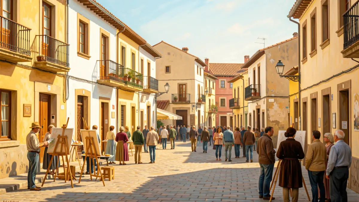 Imagen genérica de un certamen de pintura al aire libre en un pueblo español.