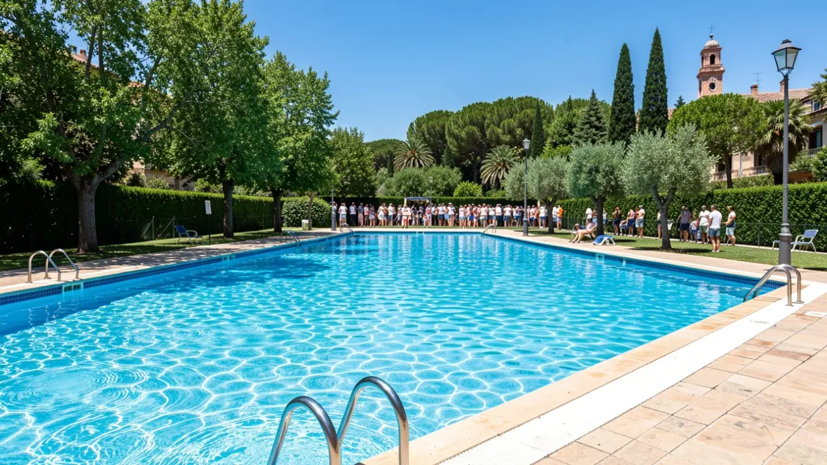 Generic image of a municipal swimming pool in Aranjuez during summer.