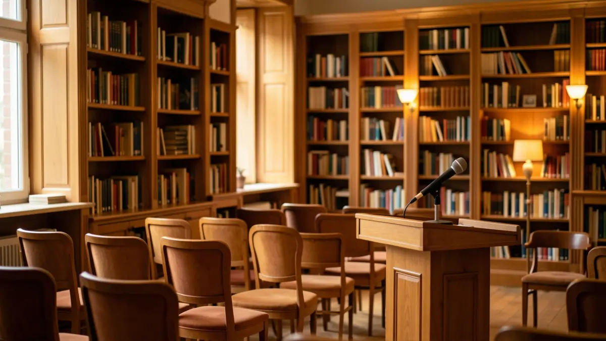 Generic image of a cultural event hall with warm lighting.
