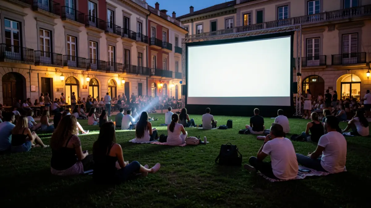 Generic image of an outdoor summer cinema at dusk.