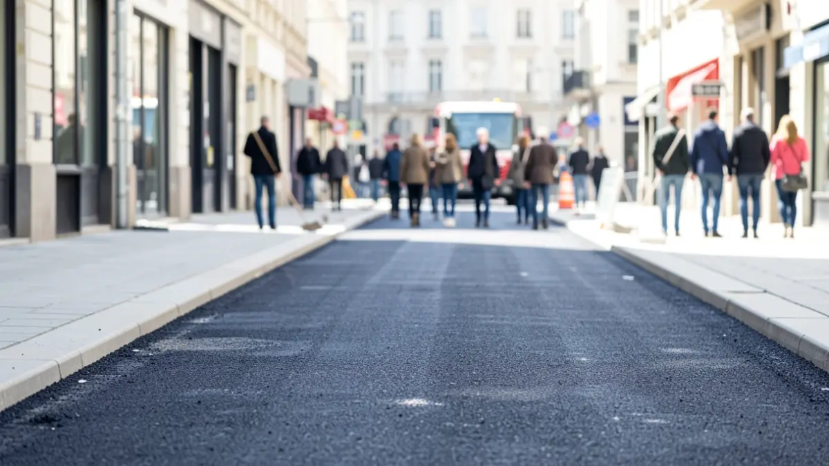 Imagen genérica de obras de mejora en el pavimento y aceras de una calle urbana.