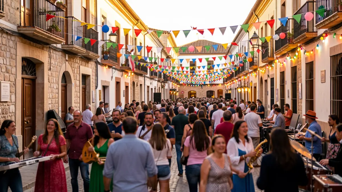 Ambiente festivo en el centro histórico de Alcalá de Henares durante las Fiestas Patronales.