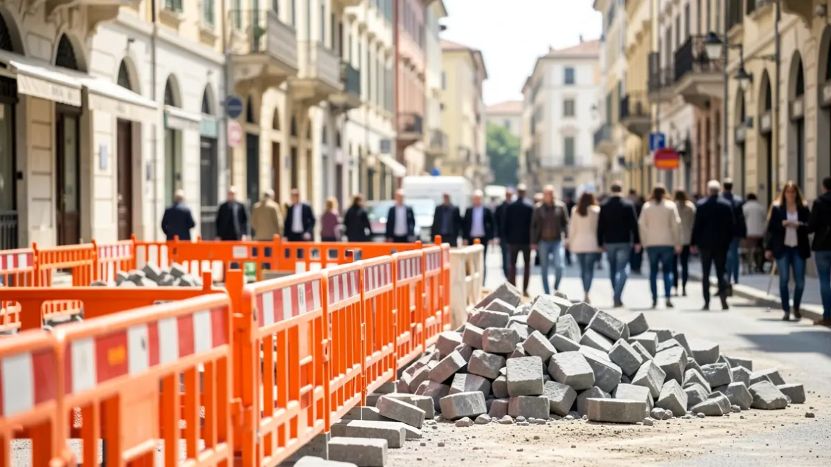 Road improvement works on an urban street.