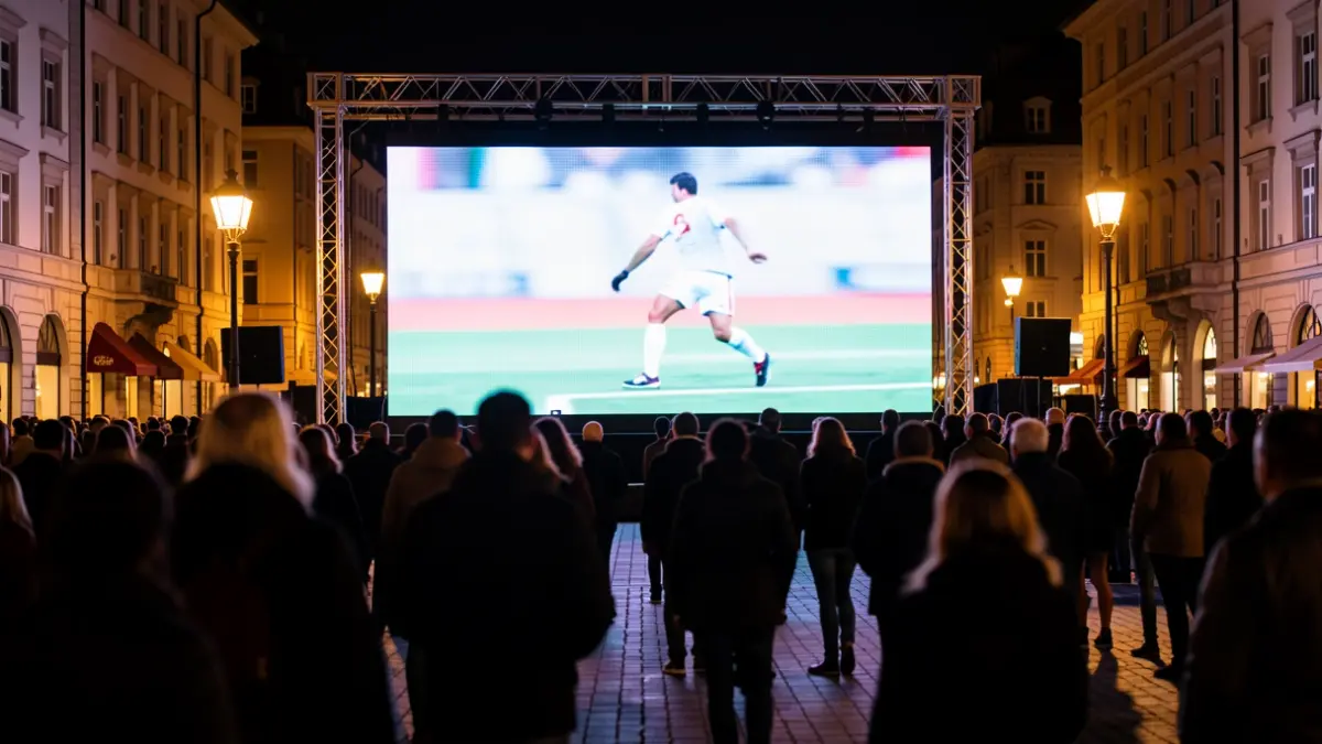 Generic large outdoor screen for sports events at night.