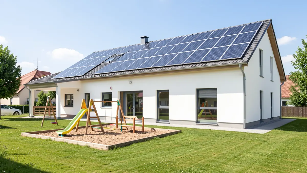 Imagen genérica de una escuela infantil municipal con paneles solares.
