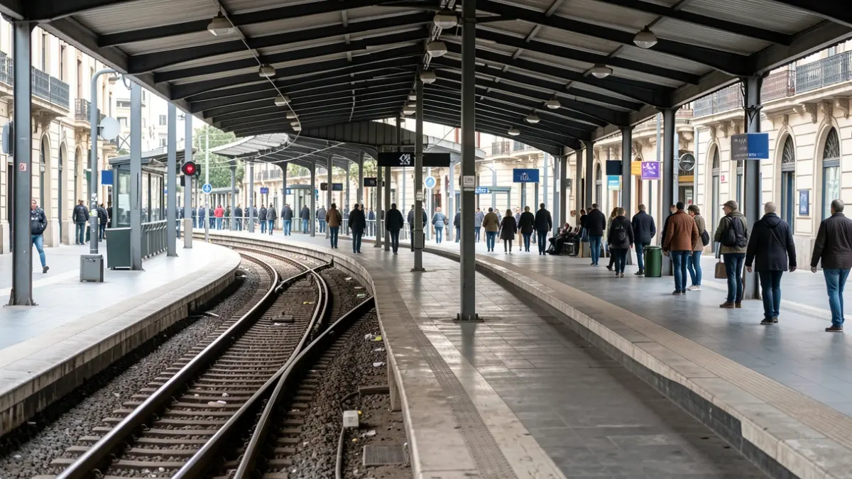 Generic image of an empty metro platform in Madrid with tracks disappearing into the distance.