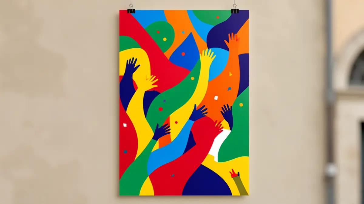 Generic poster design for patron saint festivals, with vibrant colors and abstract shapes.