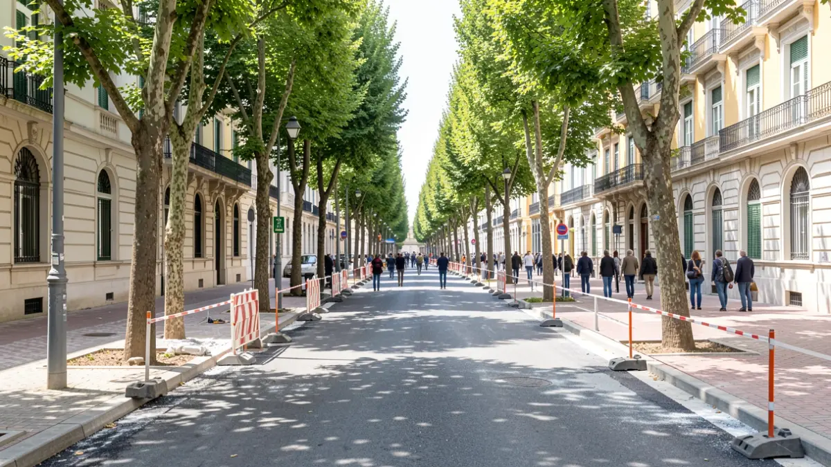 Imagen de la calle Trinquete en Aranjuez durante las obras de reurbanización.