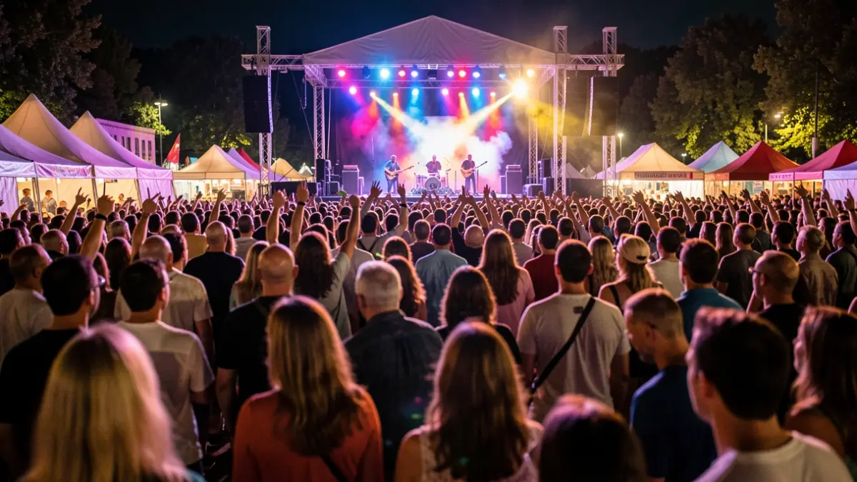 Imagen genérica de una multitud disfrutando de un concierto nocturno con luces de escenario.