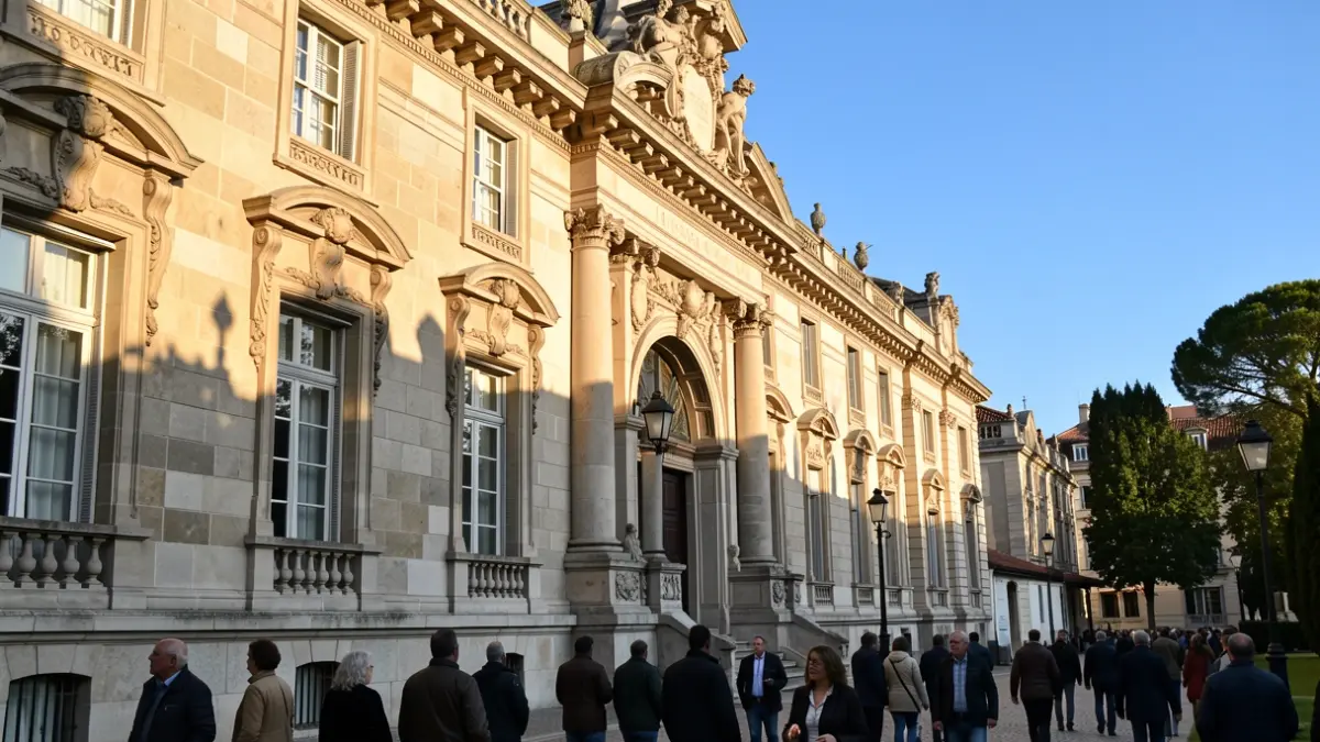 Facade of a municipal building in Aranjuez with architectural details.