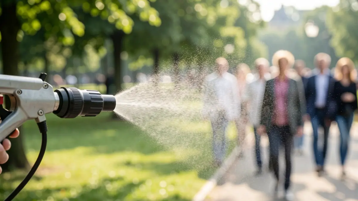 Generic image of pest control equipment performing fumigation tasks in a green area.
