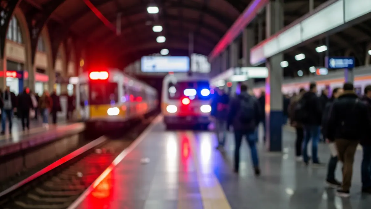 Imagen genérica de vías y andenes en la estación de Atocha con luces de emergencia.