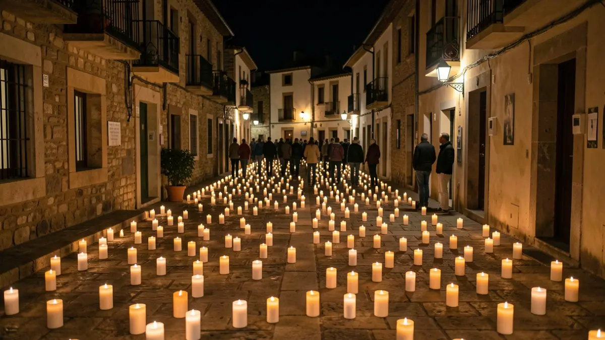 Generic image of streets lit by candles in a Spanish town at night.