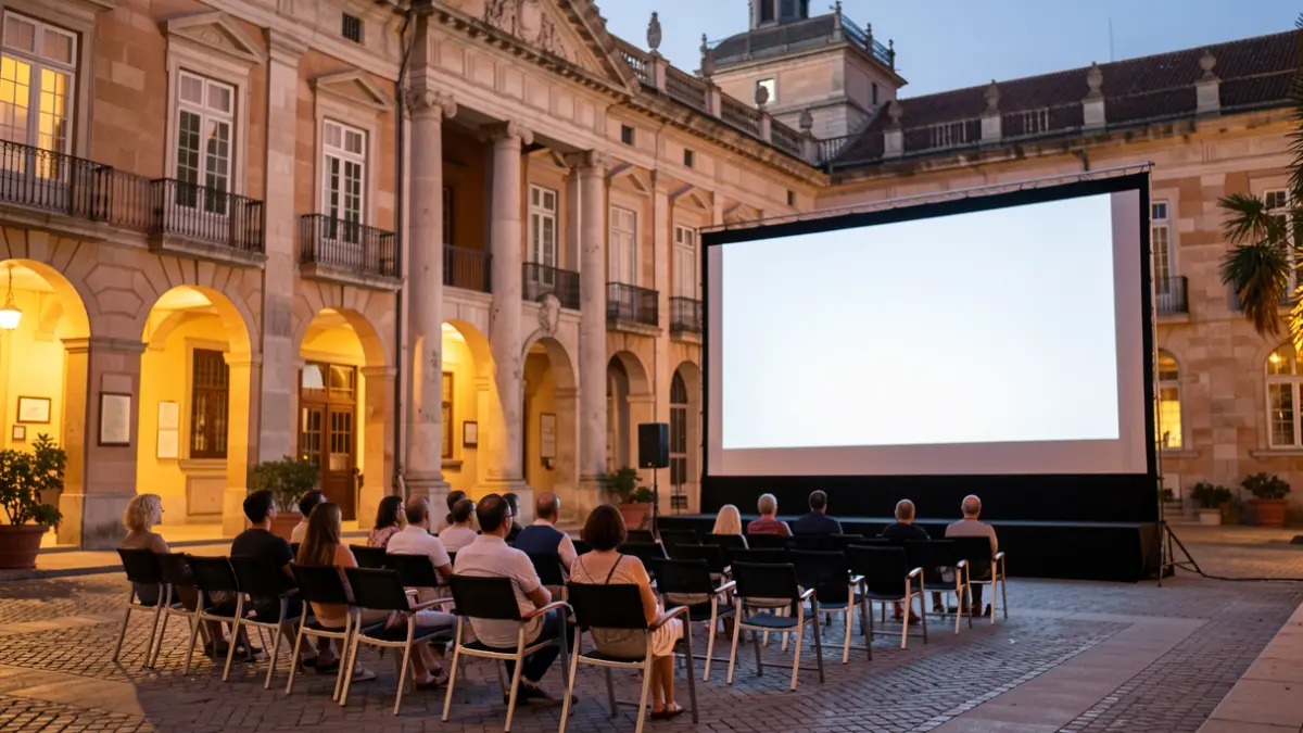 The Crystal Gallery of CentroCentro in Madrid during a summer cinema screening.