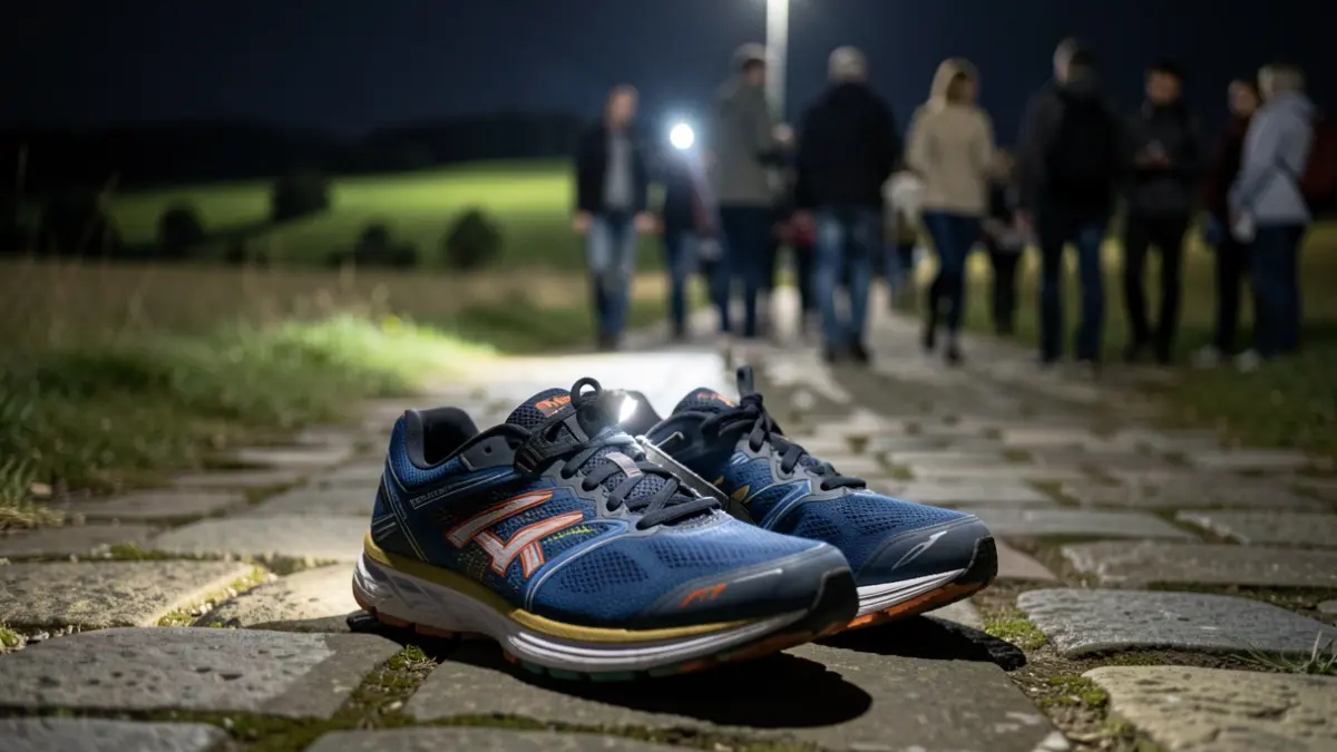 Imagen genérica de zapatillas deportivas en un camino nocturno.