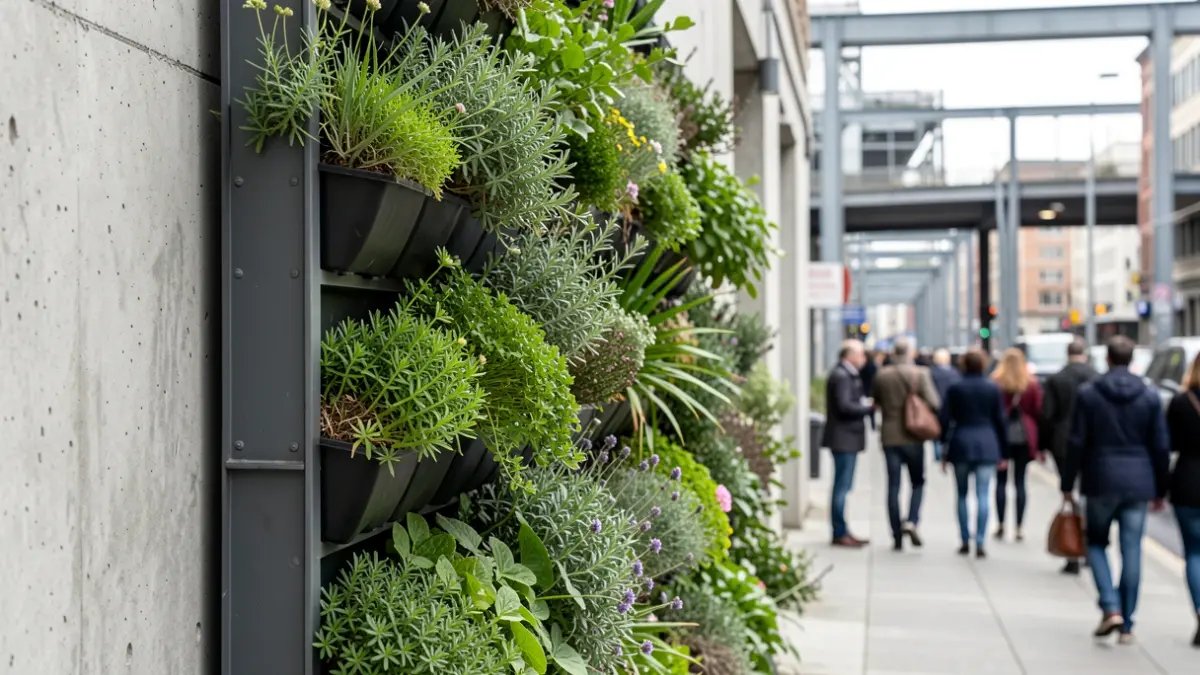 Generic image of a vertical garden installed on a concrete urban structure.
