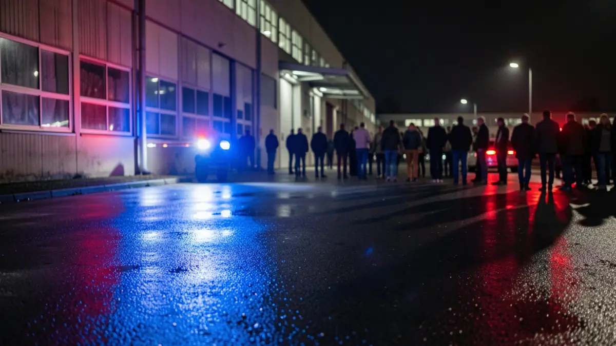 Imagen genérica de luces de emergencia en un entorno industrial durante la noche.