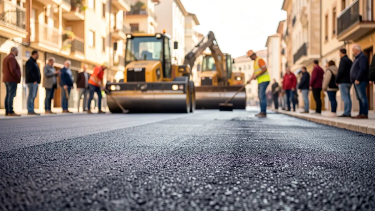 Asphalt paving work on Alfonso Senra street in Guadarrama.