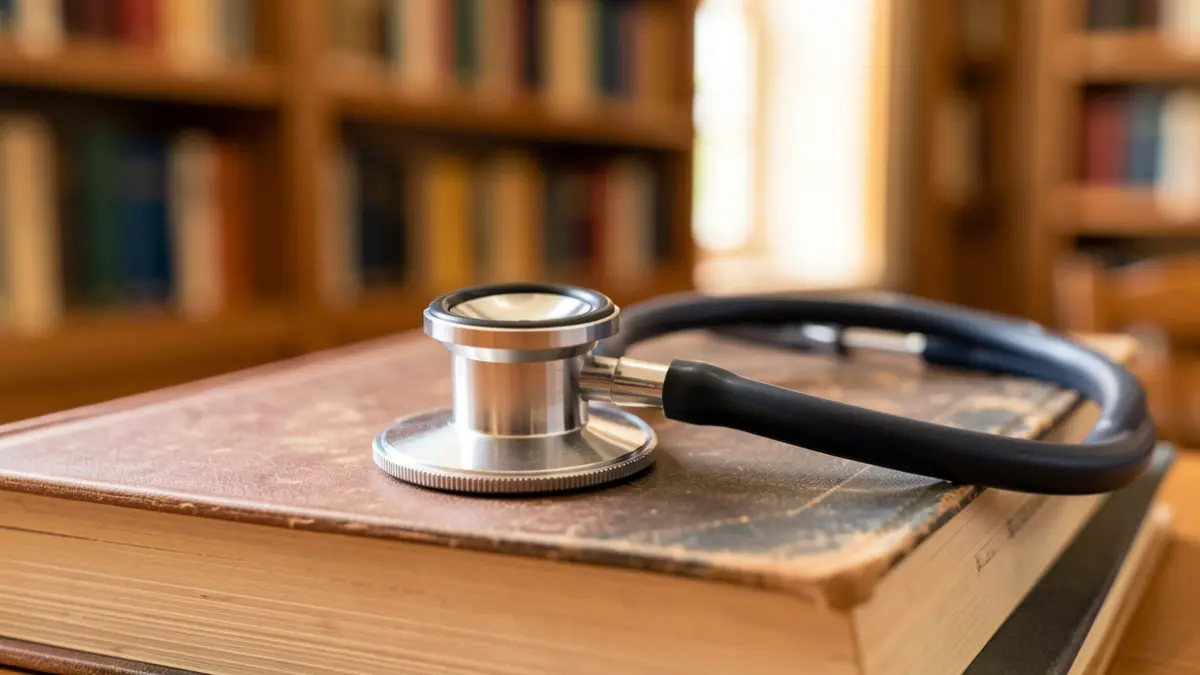 Generic image of a stethoscope on books.