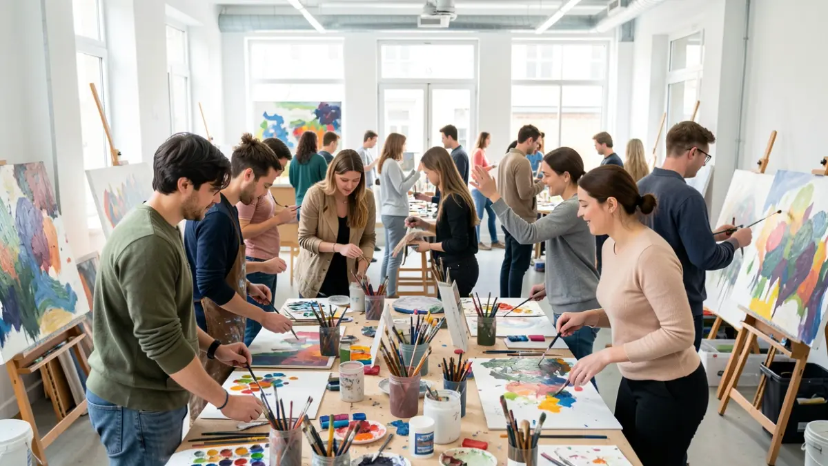 Young people participating in artistic and expressive activities in a workshop.
