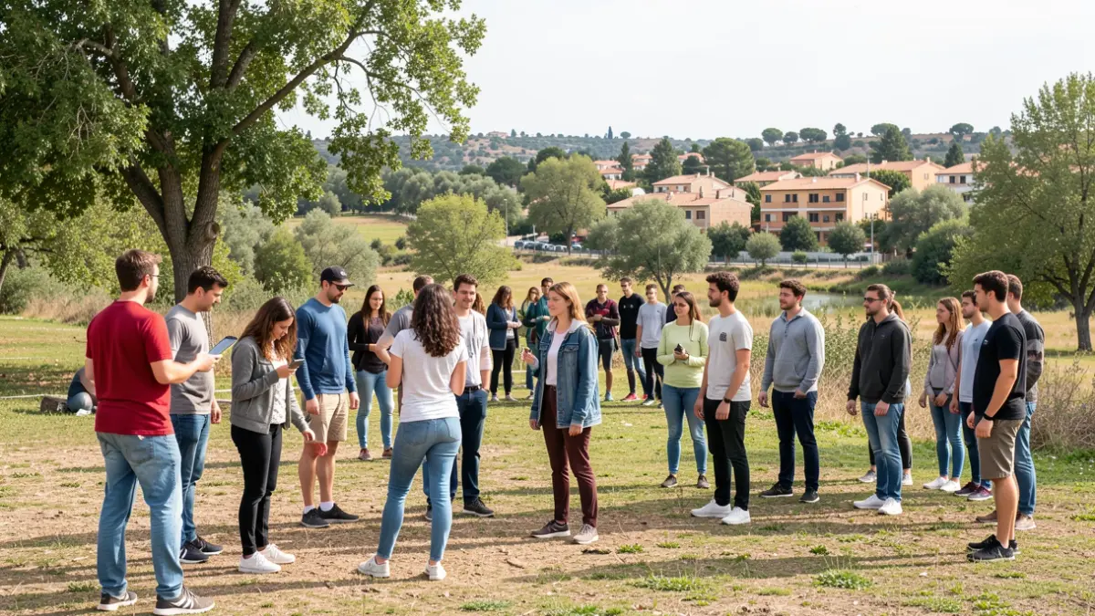Young people participating in outdoor educational leisure activities, guided by a coordinator.