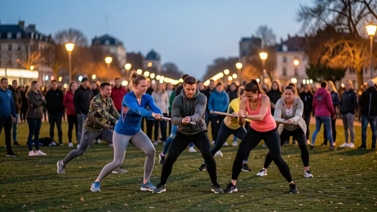 Imagen genérica de atletas realizando un ejercicio de crosstraining al atardecer.