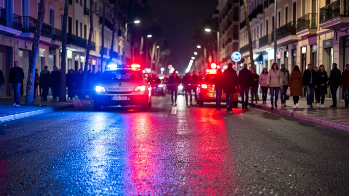 Generic image of police emergency lights reflected on asphalt.