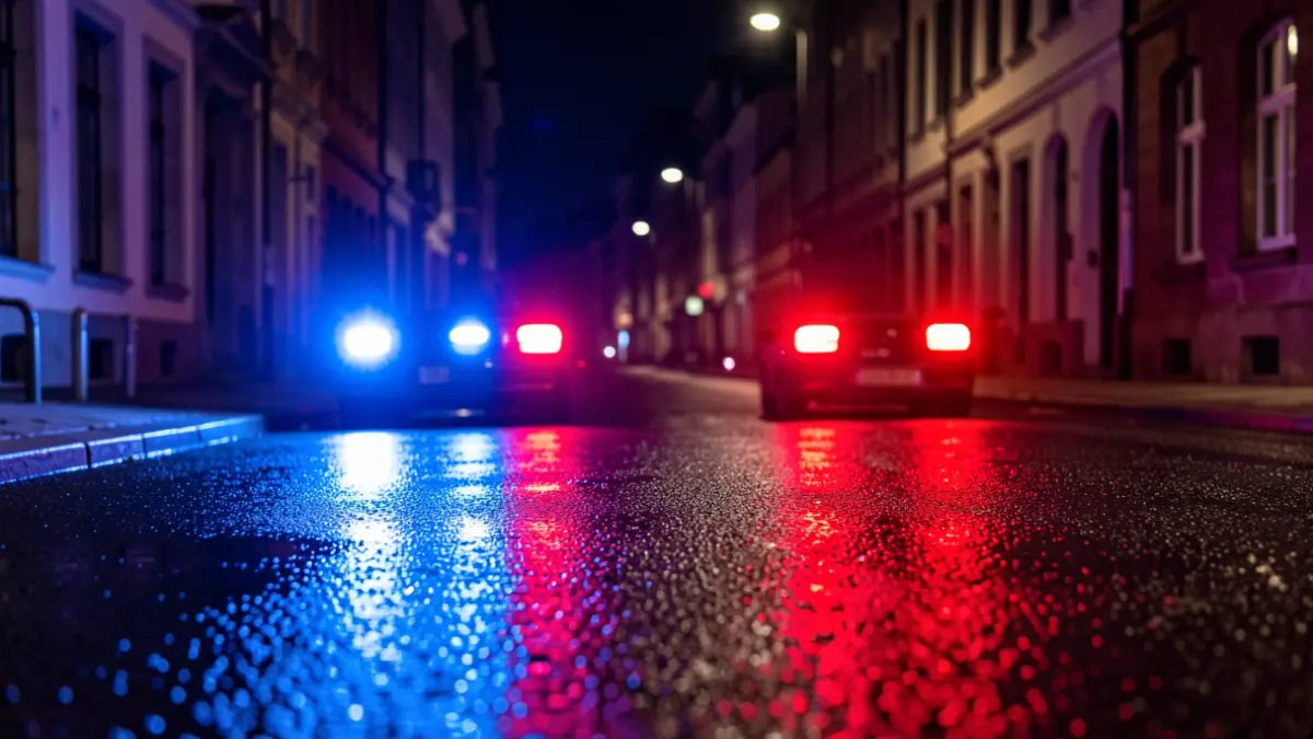 Imagen genérica de luces de emergencia policiales reflejadas en el asfalto.